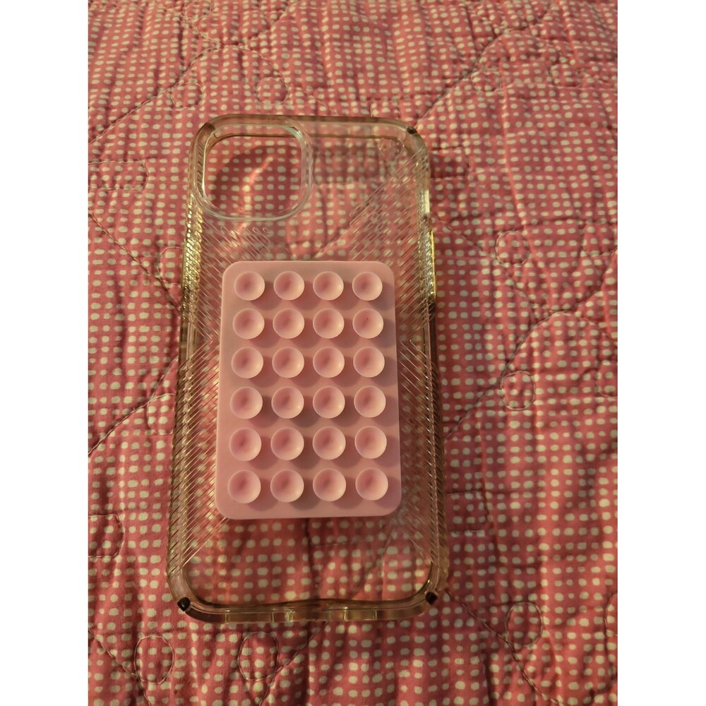 Clear phone case with pink grip pad